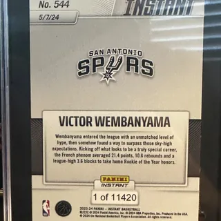 Photo of 2023-24 Panini Instant #544 Victor Wembanyama SGC10 Gem Mint