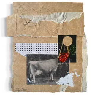 Photo of Original Mixed Media Modern Art Collage "Preadamic" 8x9" Signed