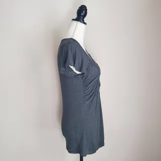 Photo of Bordeaux Gray Cinched Front V-Neck Top Medium