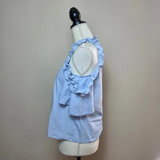 Photo of Topshop Blue Cold Shoulder Ruffle Top 4