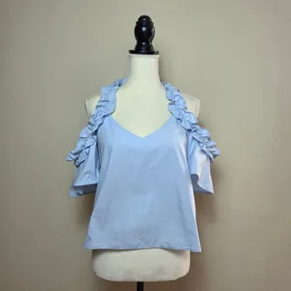 Photo of Topshop Blue Cold Shoulder Ruffle Top 4