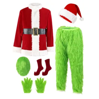 Photo of Green Furry MonsterCostume  7 PCS Deluxe Adult Includes Mask SIZE MEDIUM