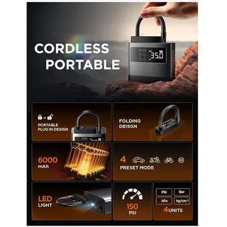 Photo of Tire Inflator Cordless 150PSI with 6000mAh Battery 