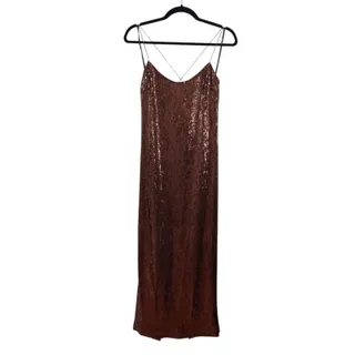 Photo of Rachel Zoe Sistine Dark Amber Metallic Brown Sequin Midi Dress