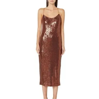 Photo of Rachel Zoe Sistine Dark Amber Metallic Brown Sequin Midi Dress