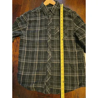 Photo of Odin New York Black Gray Plaid Flannel Button Down Shirt Mens Size M Long Sleeve