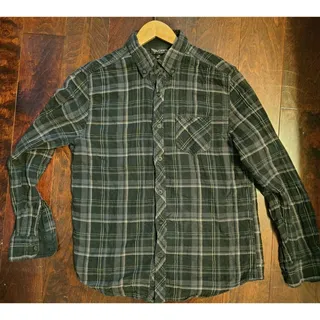 Photo of Odin New York Black Gray Plaid Flannel Button Down Shirt Mens Size M Long Sleeve