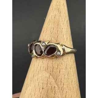 Photo of Antique Victorian 14K Rose Gold Red Paste Glass Seed Pearl Band Ring 2.1g Sz 6
