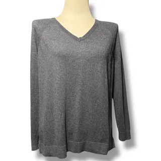 Photo of Ann Taylor LOFT Sheer Back Sweater Gray Black Medium