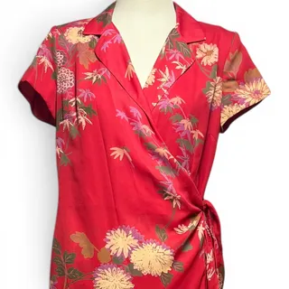 Photo of David Warren Vintage Made in USA Short Sleeve Wrap Top Dress Red Floral 12
