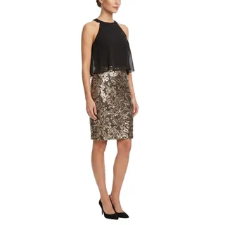 Photo of Betsy & Adam Black and Gold Cocktail Dress Sequined Chiffon Halter Sheath Size 8
