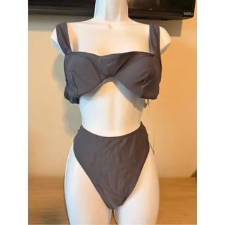 Photo of CUPSHE Gray Bikini Set High Cut Underwire Swimwear Two Piece Size XL