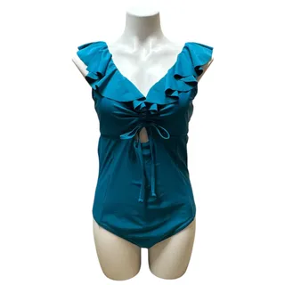 Photo of Cupshe Ruffle V-Neck Cutout One Piece Swimsuit Teal XL