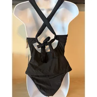 Photo of Cupshe Black Tankini Swimsuit Set Womens Size Small Lace Trim Cross Back NWT