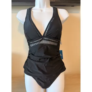 Photo of Cupshe Black Tankini Swimsuit Set Womens Size Small Lace Trim Cross Back NWT