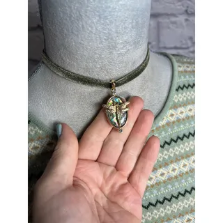 Photo of Handmade dragonfly and mother of pearl pendant choker necklace