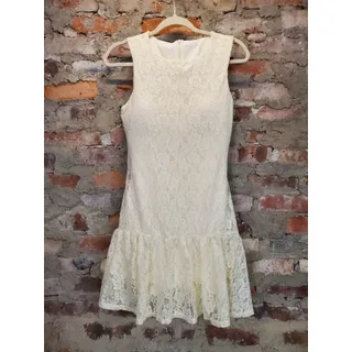 Photo of Womens Ivory Lace Cocktail Dress XL Sleeveless Ruffle Hem Party