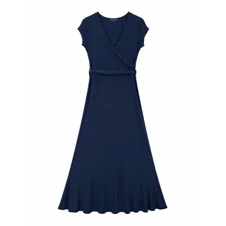Photo of Janette Fashion Navy Blue Maxi Dress P Tall Wrap V-Neck 56” Long