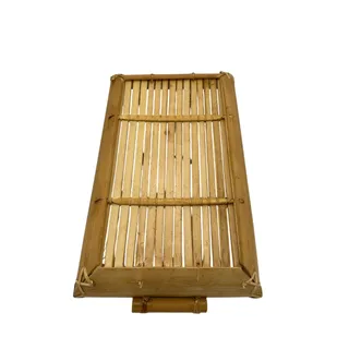 Photo of Mid 20th Century Light Bamboo Slat Lap Serving Tray with Cane Handle 16" x 9"