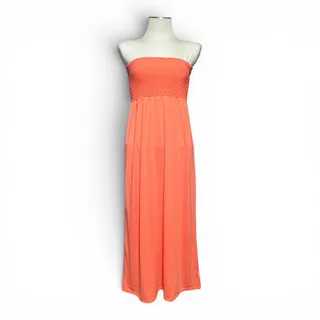 Photo of Papaya Strapless Shirred Stretch Maxi Dress Coral Pink Medium