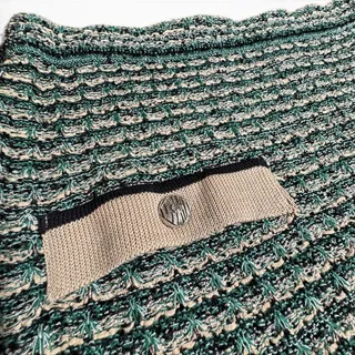 Photo of Ming Wang Tweed Knit Pull-On Stretch A-Line Skirt Green Tan Beige Black Large