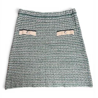 Photo of Ming Wang Tweed Knit Pull-On Stretch A-Line Skirt Green Tan Beige Black Large