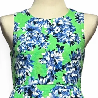 Photo of J.Crew Cotton Sleeveless Mini Dress Pockets Green Blue White Floral Petite 6