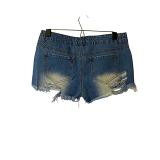Photo of Litz Blue Fringe Trim Cut Off Distressed Jeweled Casual Jean Shorts Women Sz S