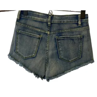 Photo of Mind Code Lace Detail Distressed Raw Hem Trim Short Denim Jean Shorts Women Sz S