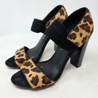 Photo of BCBG Leopard Haircalf Block Heel Sandals Leather Sole Women 8