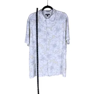 Photo of Express Shirt Men’s XL Gray Beige Floral Botanical Short Sleeve Button Up Beach