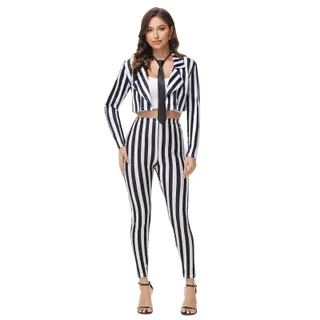 Photo of Beetlejuice Womens Sz XS Halloween Costume Black White Striped Pinstripe Suit