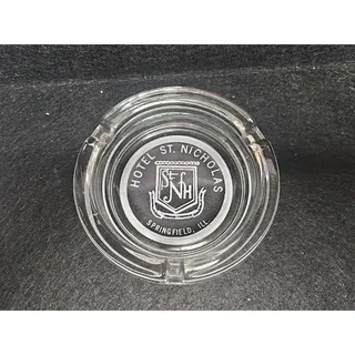 Photo of Vintage Clear Glass Ashtray - Hotel St. Nicolas Springfield, ILL.