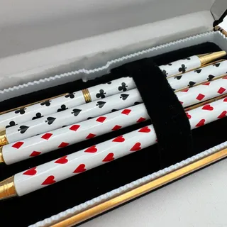 Photo of Vtg Bridge Set w 2 Score Pads, 8 Tally Pads, 4 Suit Pens, 2 Mimeograph Rule Pads