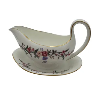Photo of Vintage Gravy Boat by Wedgwood in Devon Sprays Bone China Attached Underplate