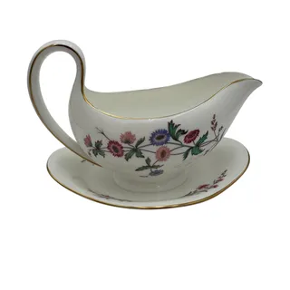 Photo of Vintage Gravy Boat by Wedgwood in Devon Sprays Bone China Attached Underplate