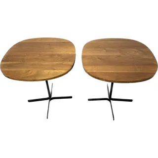Photo of Allan Gould Side Tables with Walnut Surface and Black Pedestal Base 1950s, Set of 2