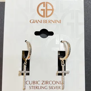 Photo of NWT Giani Bernini CZ Cross Drop Huggie Hoop Earrings Sterling Silver