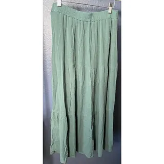 Photo of Nine West Teal Green Tiered Midi Skirt Elastic Waist Flowy Side Slit Rayon Small