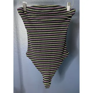Photo of Out From Under Urban Outfitters Strapless Striped Ribbed Bodysuit Thong Black L