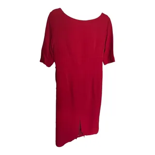 Photo of Doncaster crimson red woven 1/4 sleeve low neck midi dress lined size 8 NWT