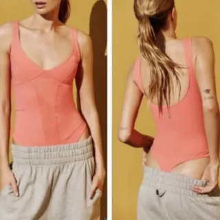 Photo of Free People Movement Heart of Gold Leotard low back pink medium NWT