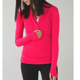 Photo of Lululemon Think Fast Pullover Stripe Deepest Cranberry Red zip collar pockets 10