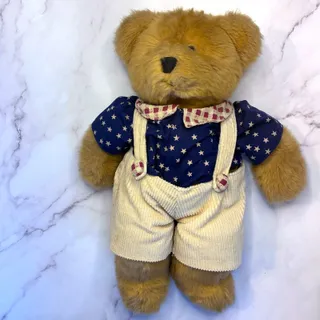 Photo of Vintage Franklin Teddy Bear 16" Plush Corduroy Overalls Star Shirt 1980s 1990s