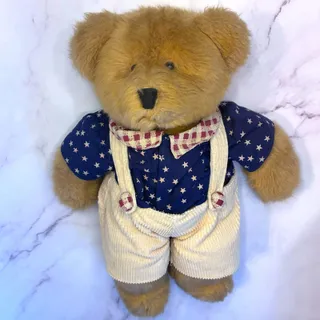 Photo of Vintage Franklin Teddy Bear 16" Plush Corduroy Overalls Star Shirt 1980s 1990s