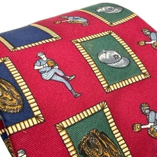 Photo of Vintage 90s Tommy Hilfiger Red 100% Silk Baseball Motif Preppy Novelty Tie
