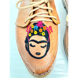 Photo of NEW La Santa Ant Mexican Brown Leather Lace Up Braided Shoes with Frida Kahlo