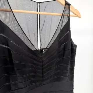 Photo of Vintage Y2K Chetta B Black 100% Silk Satin Tiered Cocktail Dress