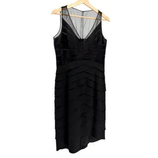 Photo of Vintage Y2K Chetta B Black 100% Silk Satin Tiered Cocktail Dress