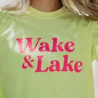 Photo of Wake and Lake Graphic Cotton Tee Neon Yellow and Hot Pink 2XL